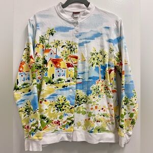 Vintage Tudor Court Seaside Cardigan Sz Medium Coastal Grandma Art to Wear